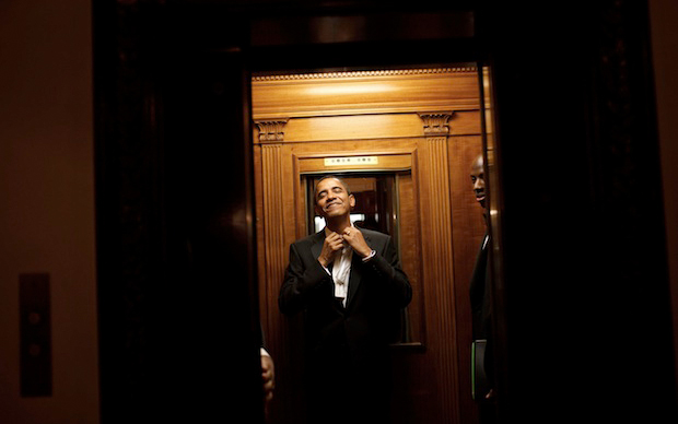 Obama rides the elevator